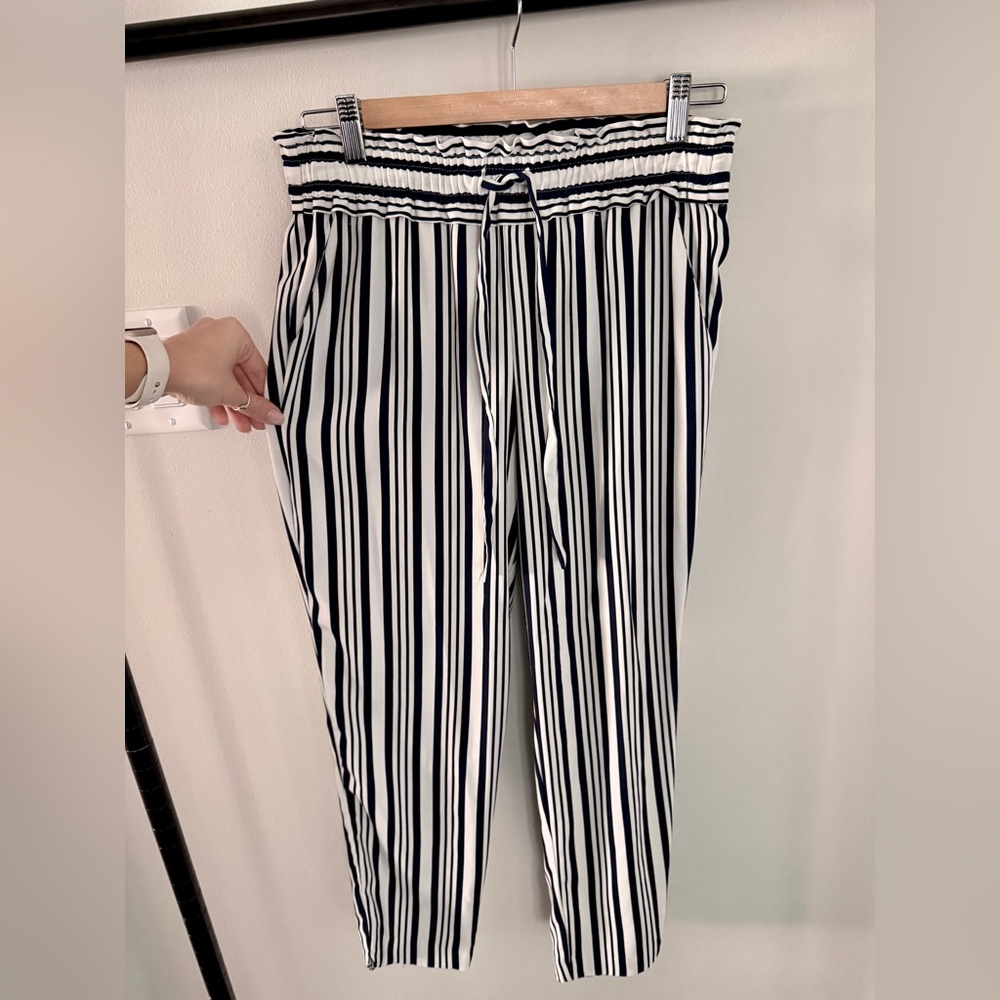 Striped Black & White Paperbag Waist Pants